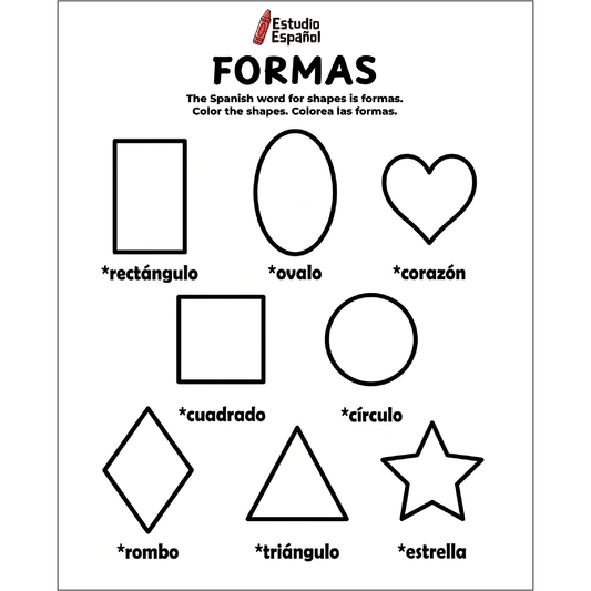 Free Bilingual Shapes Coloring Page (Formas) – Digital Download